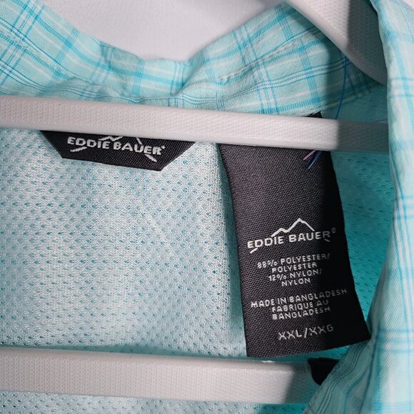EDDIE BAUER Women's Button Up Down Shirt LIGHT GREEN PLAID size XXL Long Sleeve - Picture 3 of 5